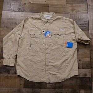 Columbia Bahama II Long Sleeve Fishing Shirt Men’s XXL Beige Omni-Shade UPF 30